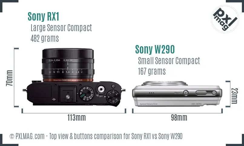 Sony RX1 vs Sony W290 top view buttons comparison