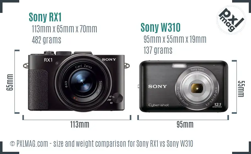 Sony RX1 vs Sony W310 size comparison