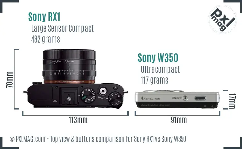 Sony RX1 vs Sony W350 top view buttons comparison