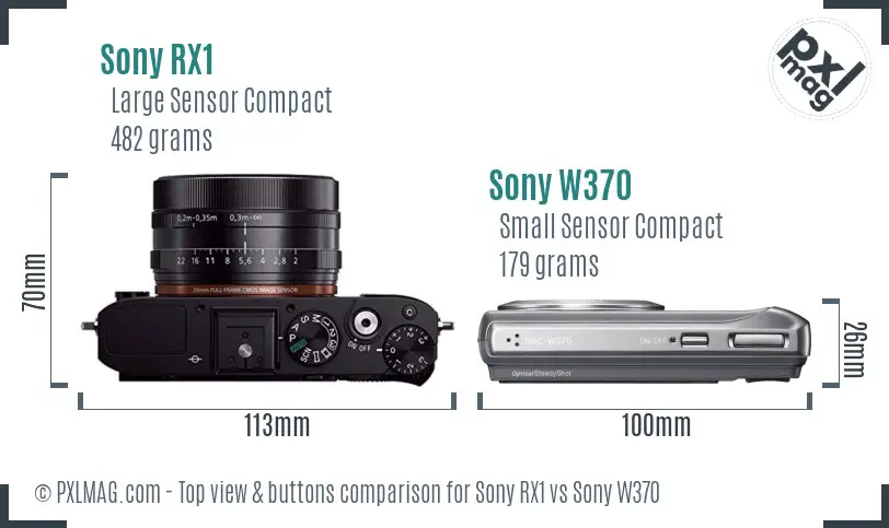 Sony RX1 vs Sony W370 top view buttons comparison