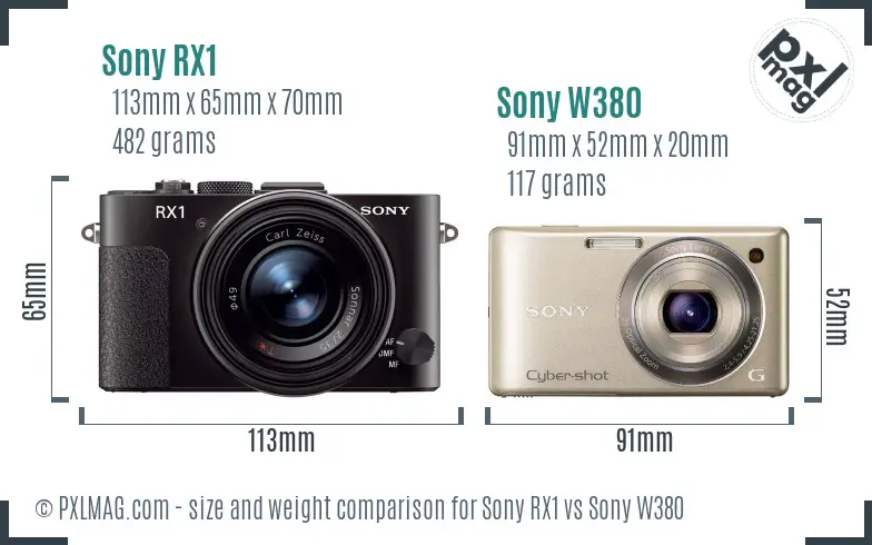 Sony RX1 vs Sony W380 size comparison