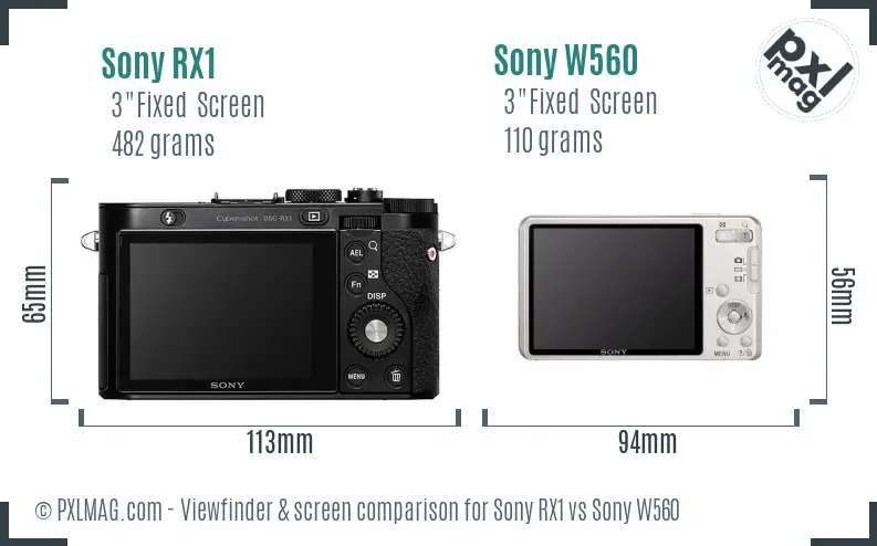 Sony RX1 vs Sony W560 Screen and Viewfinder comparison