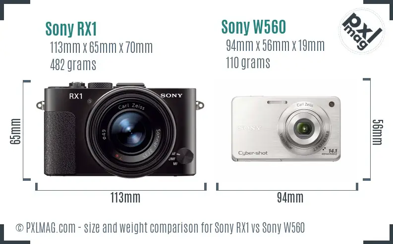 Sony RX1 vs Sony W560 size comparison