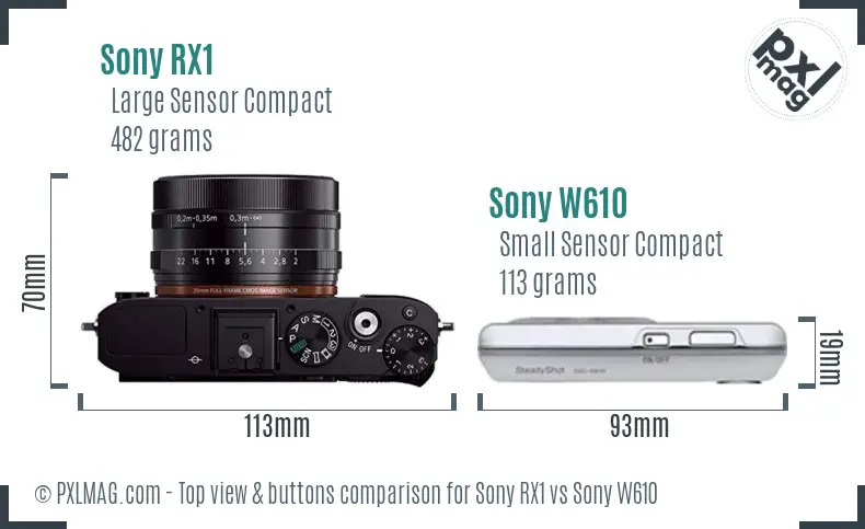 Sony RX1 vs Sony W610 top view buttons comparison