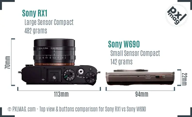 Sony RX1 vs Sony W690 top view buttons comparison