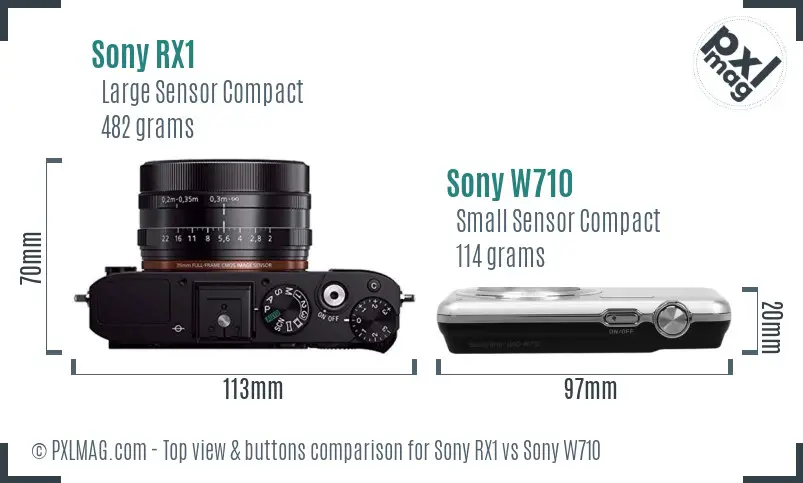 Sony RX1 vs Sony W710 top view buttons comparison