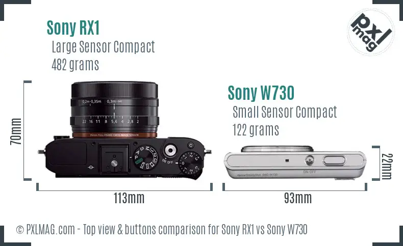 Sony RX1 vs Sony W730 top view buttons comparison