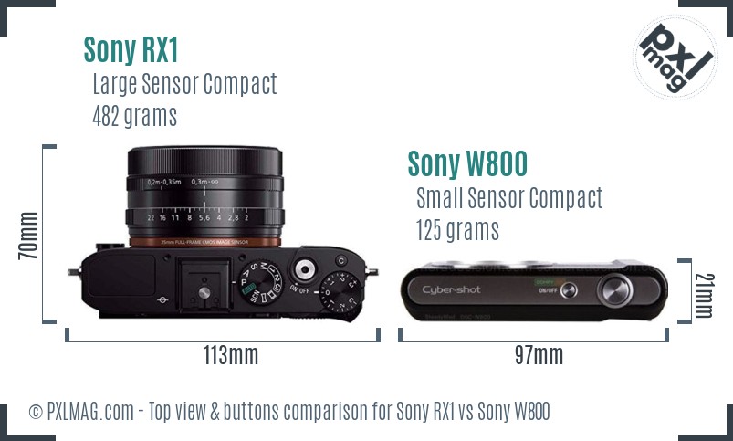 Sony RX1 vs Sony W800 top view buttons comparison