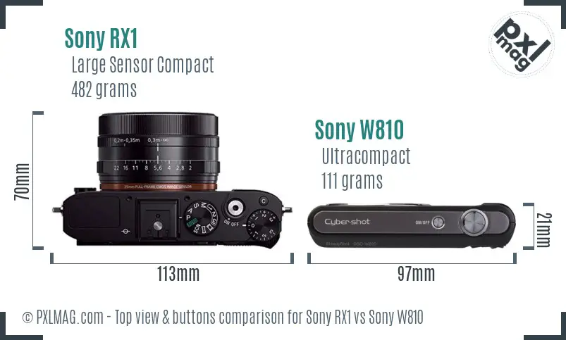 Sony RX1 vs Sony W810 top view buttons comparison