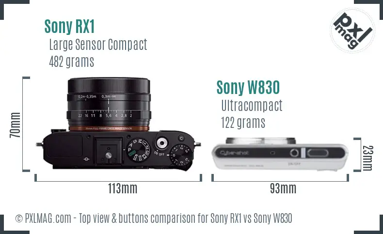 Sony RX1 vs Sony W830 top view buttons comparison