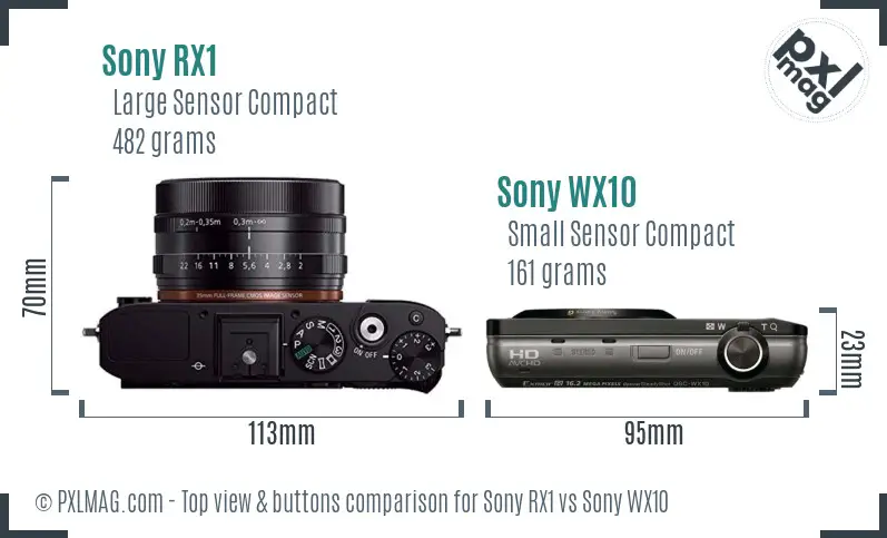 Sony RX1 vs Sony WX10 top view buttons comparison