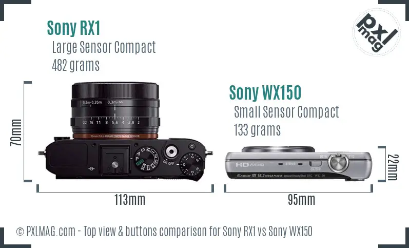 Sony RX1 vs Sony WX150 top view buttons comparison