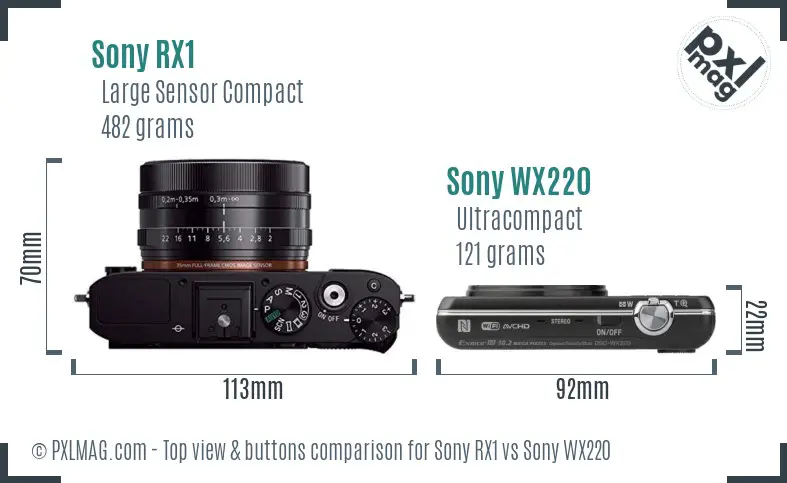 Sony RX1 vs Sony WX220 top view buttons comparison