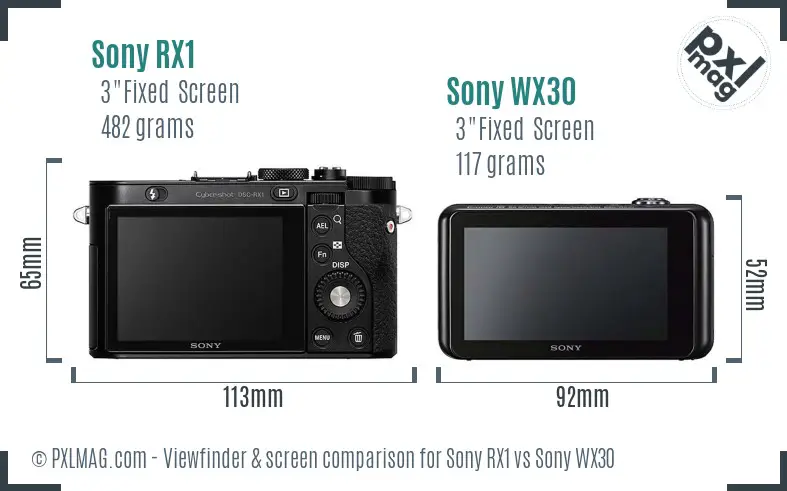 Sony RX1 vs Sony WX30 Screen and Viewfinder comparison
