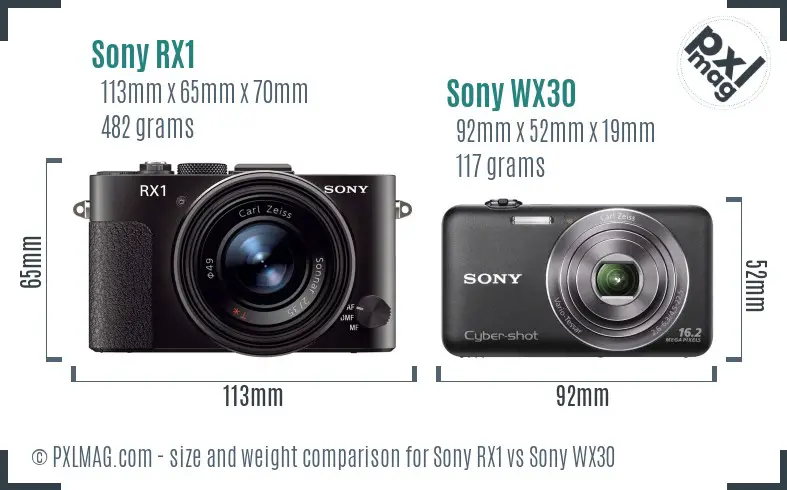 Sony RX1 vs Sony WX30 size comparison