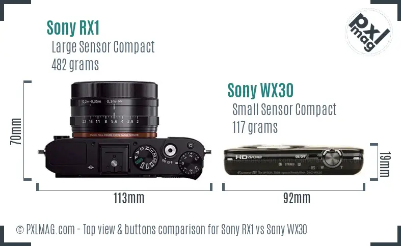 Sony RX1 vs Sony WX30 top view buttons comparison