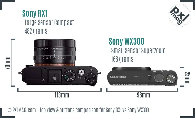 Sony RX1 vs Sony WX300 top view buttons comparison