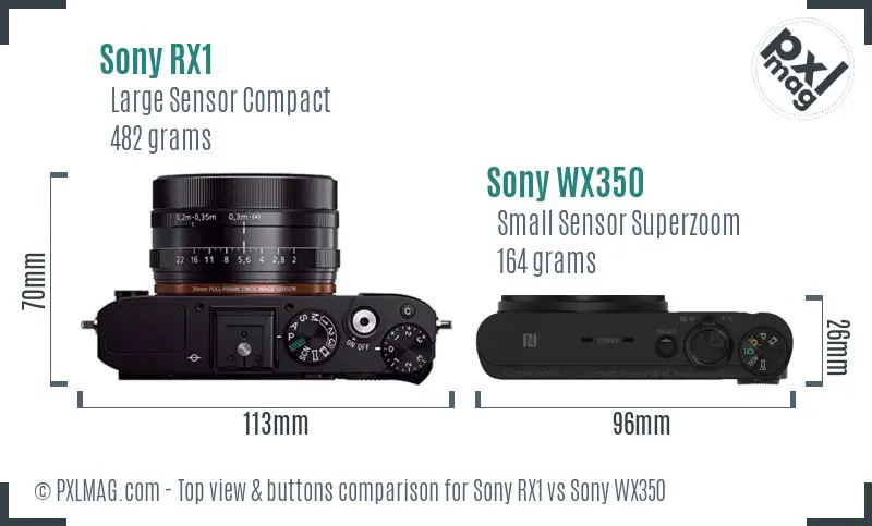 Sony RX1 vs Sony WX350 top view buttons comparison