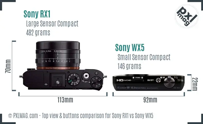 Sony RX1 vs Sony WX5 top view buttons comparison