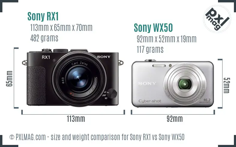 Sony RX1 vs Sony WX50 size comparison