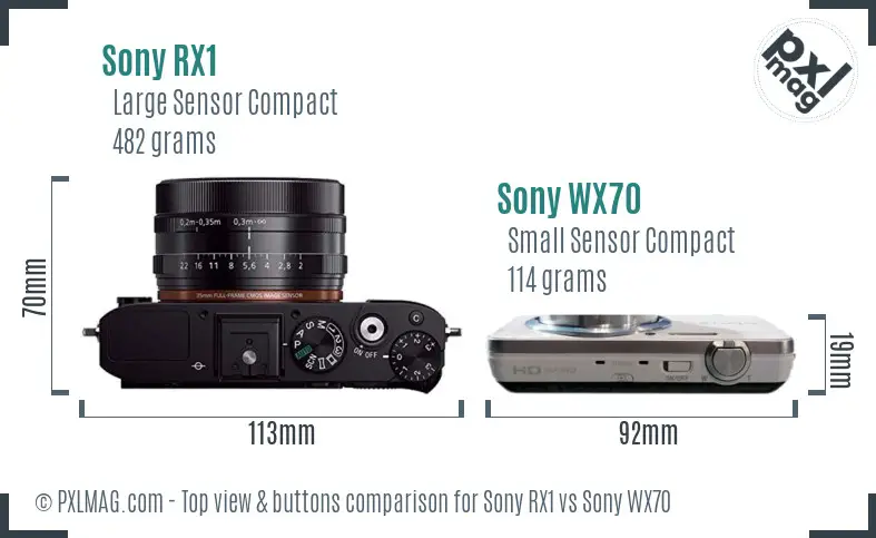 Sony RX1 vs Sony WX70 top view buttons comparison