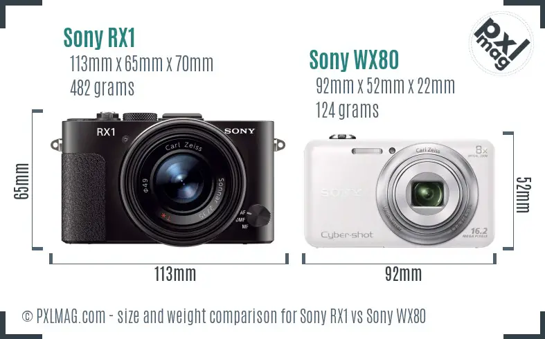 Sony RX1 vs Sony WX80 size comparison