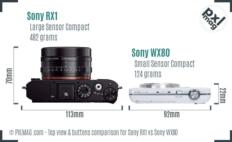Sony RX1 vs Sony WX80 top view buttons comparison