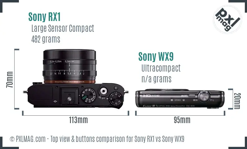 Sony RX1 vs Sony WX9 top view buttons comparison