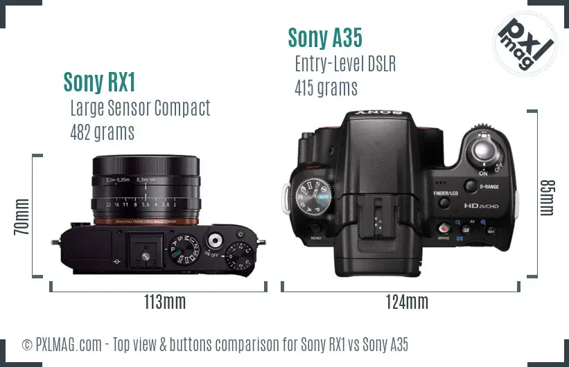 Sony RX1 vs Sony A35 top view buttons comparison