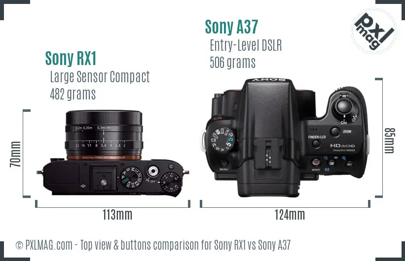 Sony RX1 vs Sony A37 top view buttons comparison