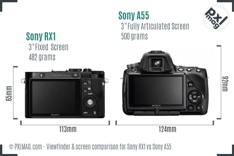 Sony RX1 vs Sony A55 Screen and Viewfinder comparison