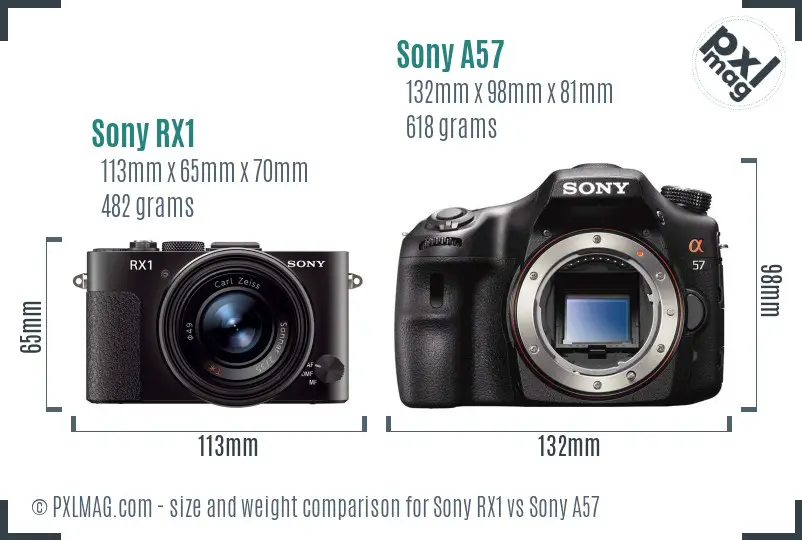 Sony RX1 vs Sony A57 size comparison