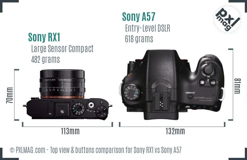Sony RX1 vs Sony A57 top view buttons comparison