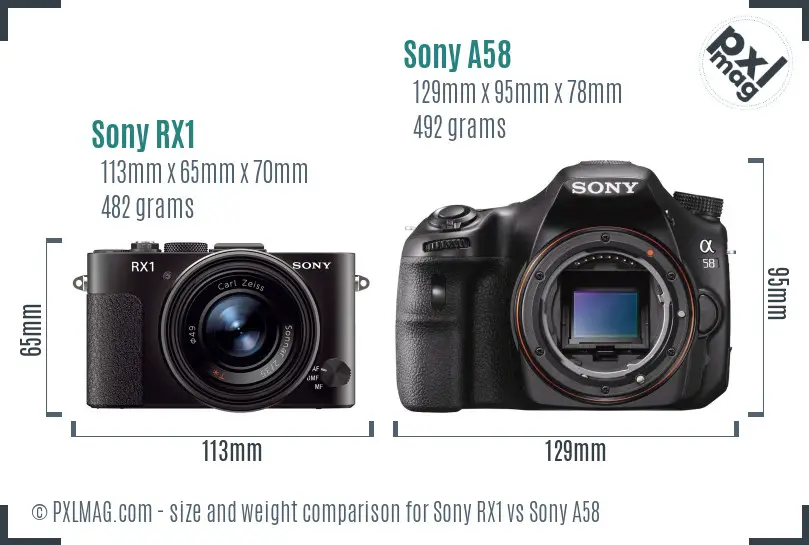 Sony RX1 vs Sony A58 size comparison