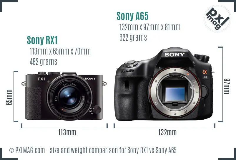 Sony RX1 vs Sony A65 size comparison