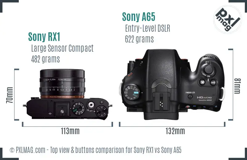 Sony RX1 vs Sony A65 top view buttons comparison