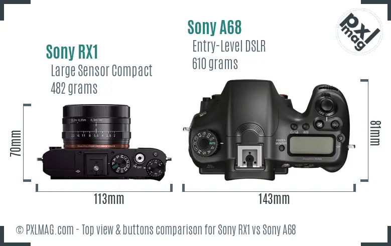 Sony RX1 vs Sony A68 top view buttons comparison