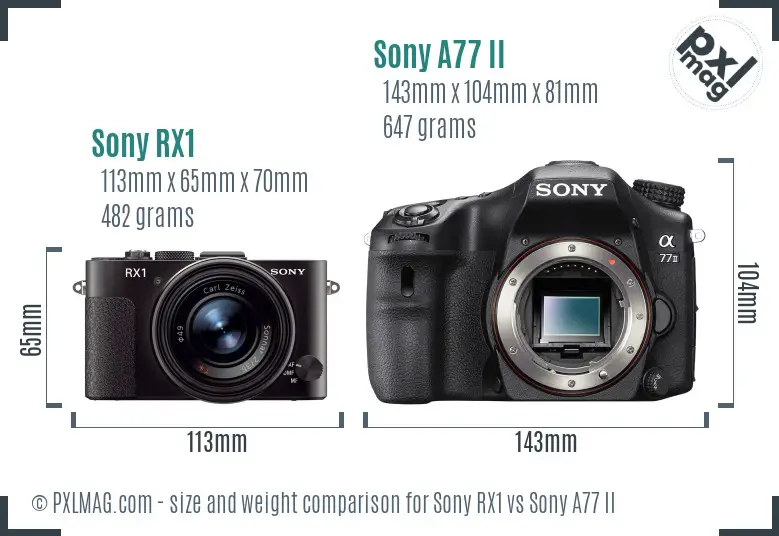 Sony RX1 vs Sony A77 II size comparison