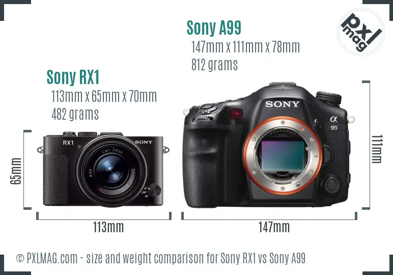 Sony RX1 vs Sony A99 size comparison