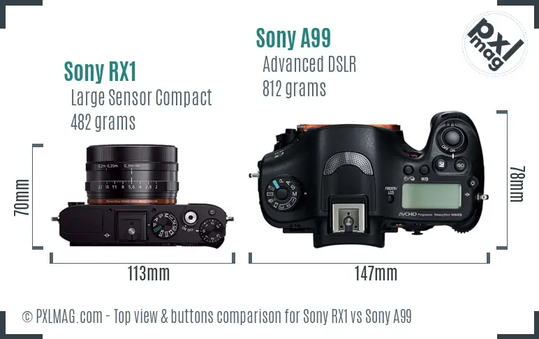 Sony RX1 vs Sony A99 top view buttons comparison