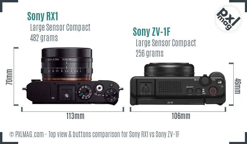 Sony RX1 vs Sony ZV-1F top view buttons comparison