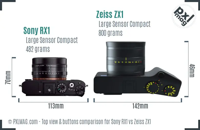 Sony RX1 vs Zeiss ZX1 top view buttons comparison