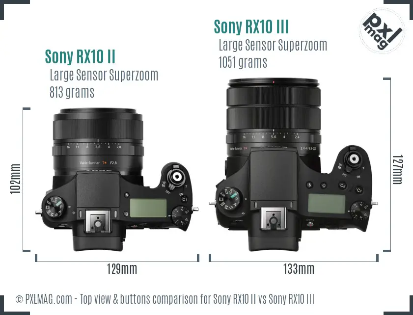 Sony RX10 II vs Sony RX10 III top view buttons comparison