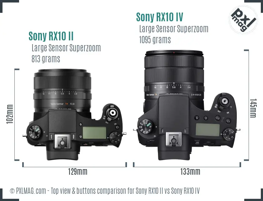 Sony RX10 II vs Sony RX10 IV top view buttons comparison