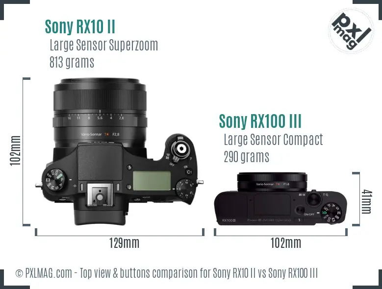 Sony RX10 II vs Sony RX100 III top view buttons comparison