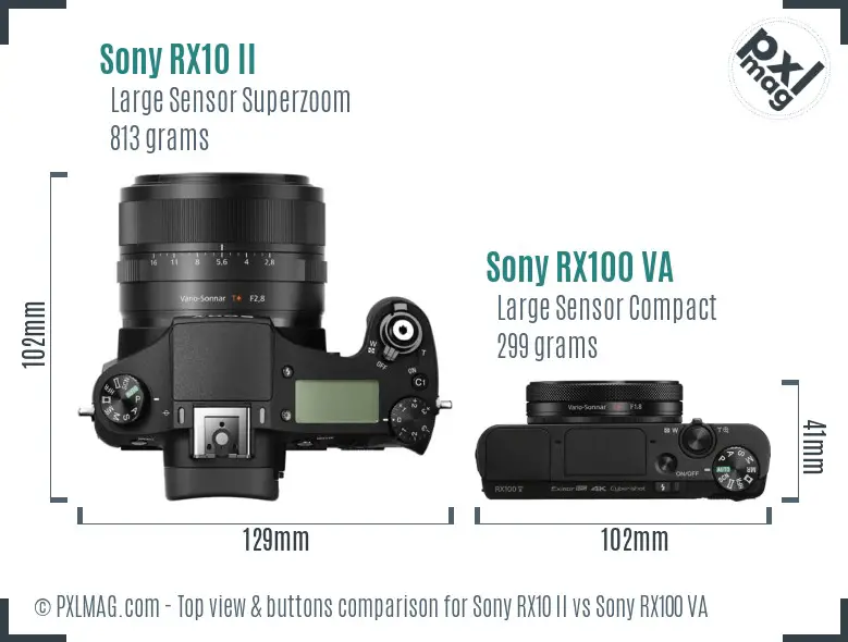 Sony RX10 II vs Sony RX100 VA top view buttons comparison