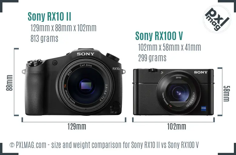 Sony RX10 II vs Sony RX100 V size comparison