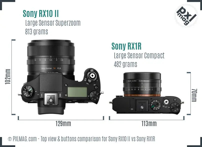 Sony RX10 II vs Sony RX1R top view buttons comparison