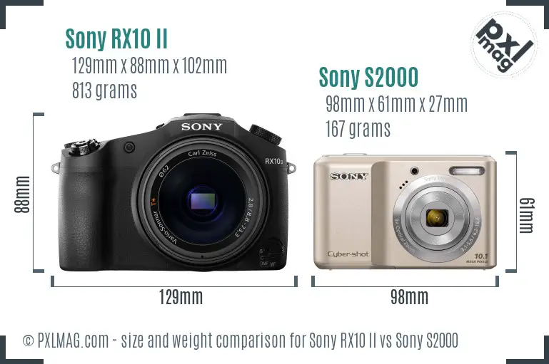 Sony RX10 II vs Sony S2000 size comparison