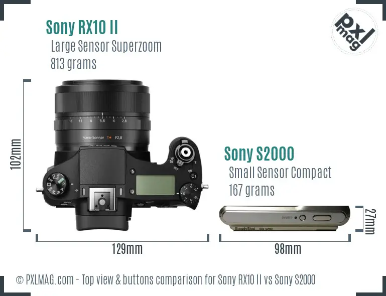 Sony RX10 II vs Sony S2000 top view buttons comparison